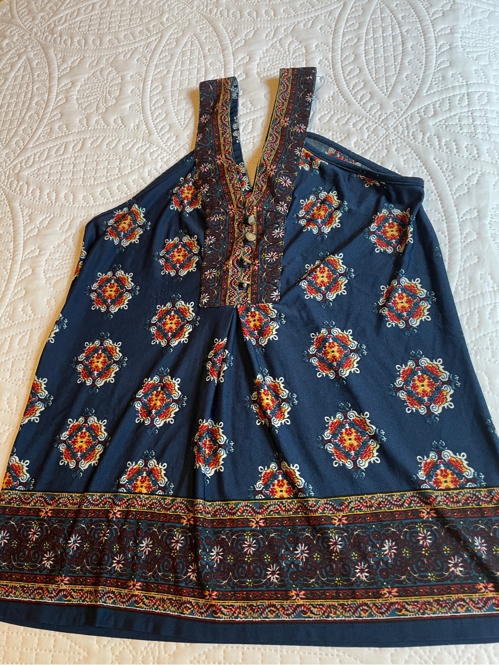 mine Navy Floral Embroidered Halter Tank